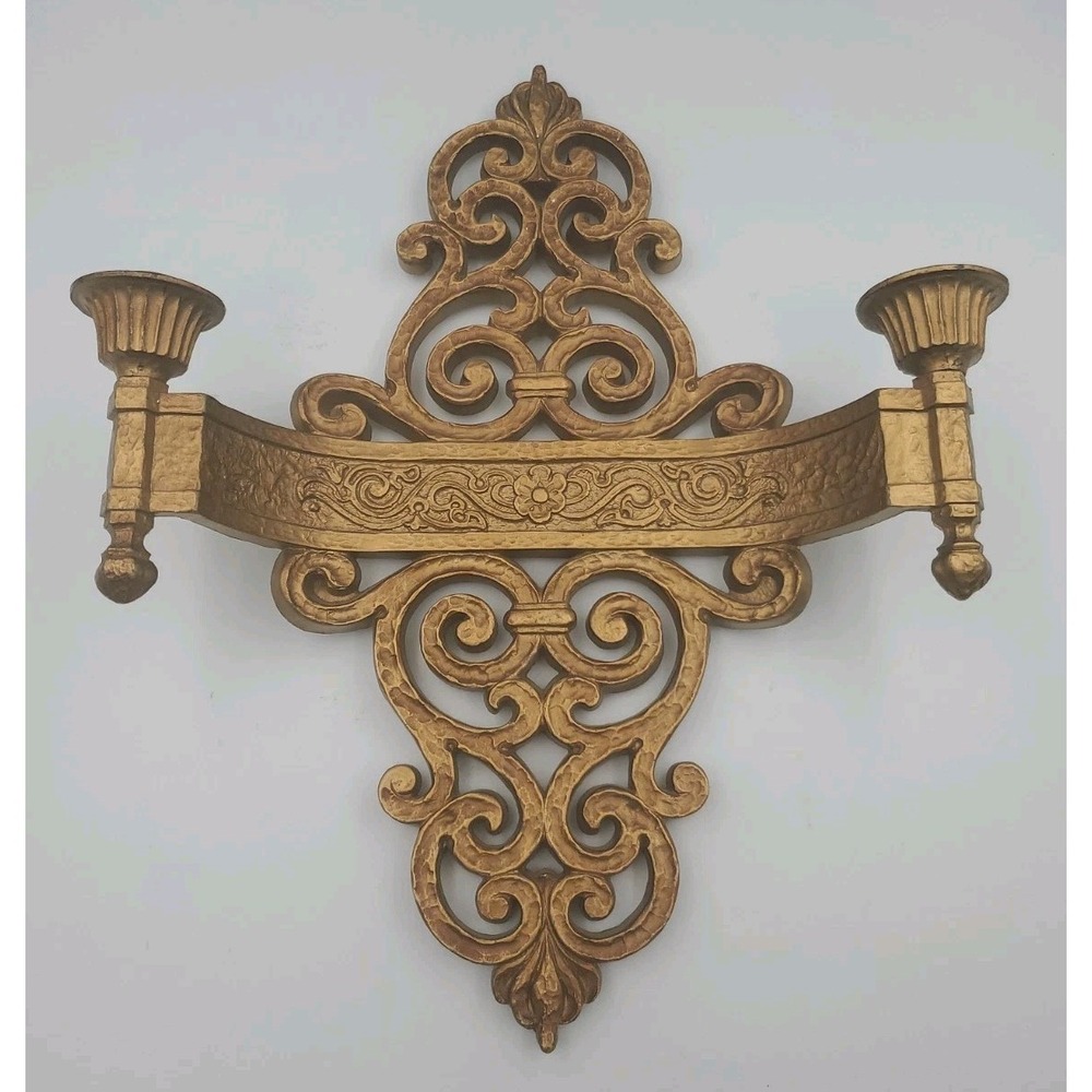 Gold‎ Double Candle Holder Sconce Vintage Dart #4070 Victorian